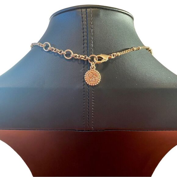 Beautiful Double Chain Matte Gold Toned Pave Crystal Pendant Necklace . - Picture 4 of 5